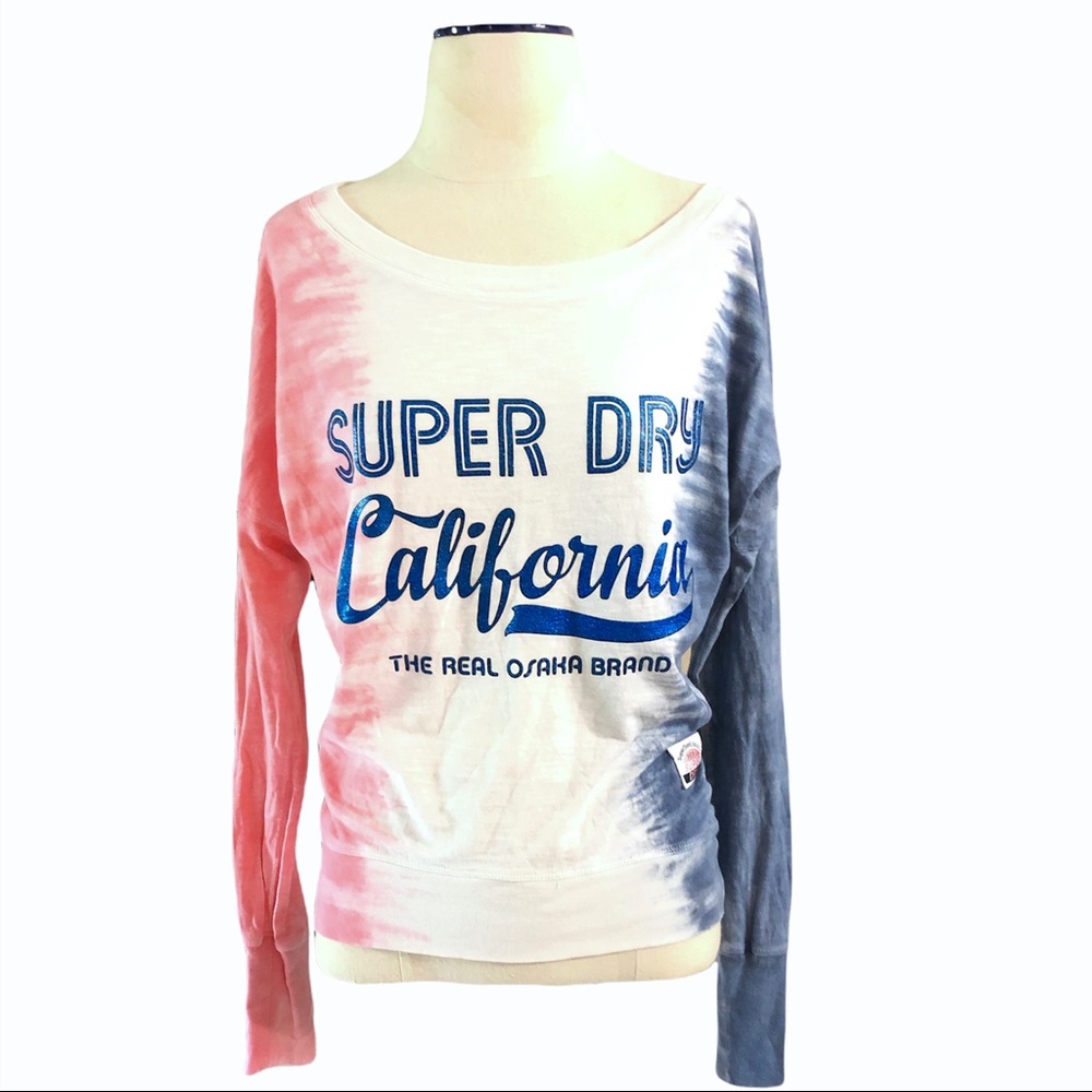 SUPERDRY Tri-Color Glitter Spell-out Tie Dye Long Sleeve Top Sz XS (2)